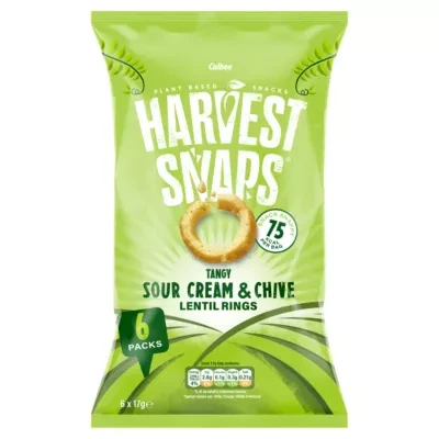 Harvest Snaps Tangy Sour Cream & Chive Lentil Rings 6 x 17g