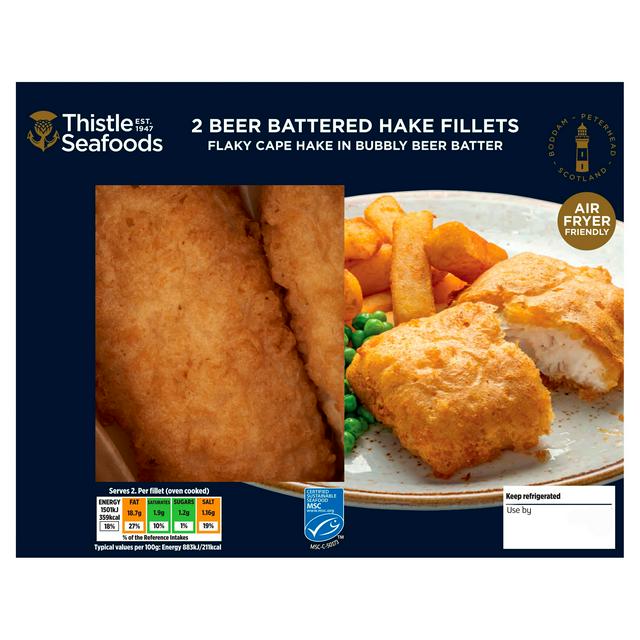 Thistle Seafoods Beer Battered Hake Fillets x2 365g