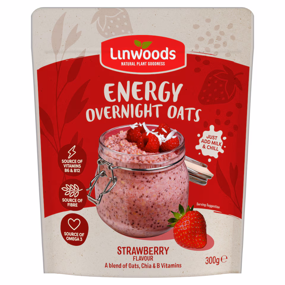 Linwoods Energy Overnight Oats, Strawberry Flavour 300g
