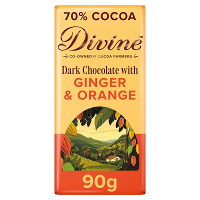 Divine Fairtrade 70% Dark Choc with Ginger & Orange