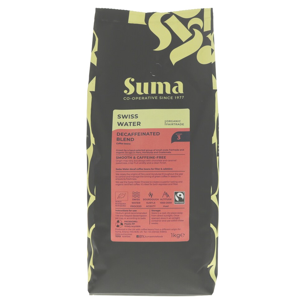 Suma Organic - Swiss Water Decaf Beans - 1 kg - 1 Pack