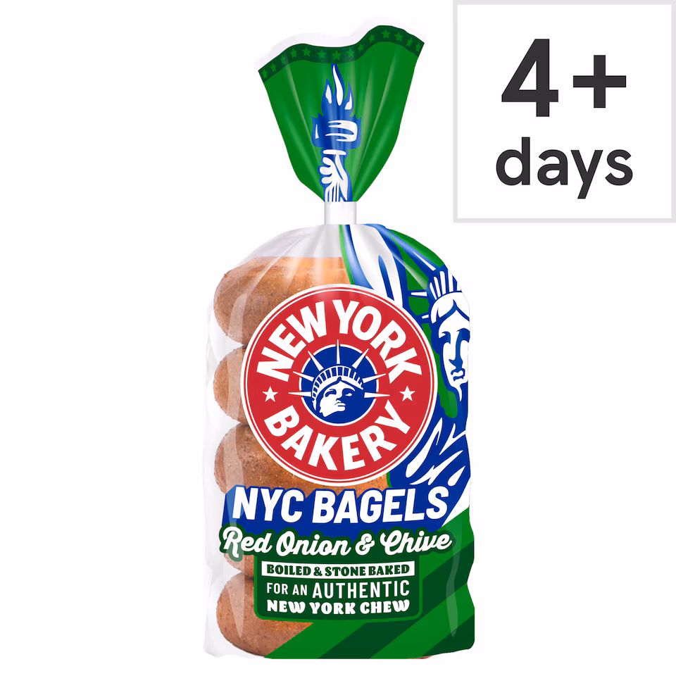 New York Bakery Co Red Onion & Chive Bagels 5 Pack