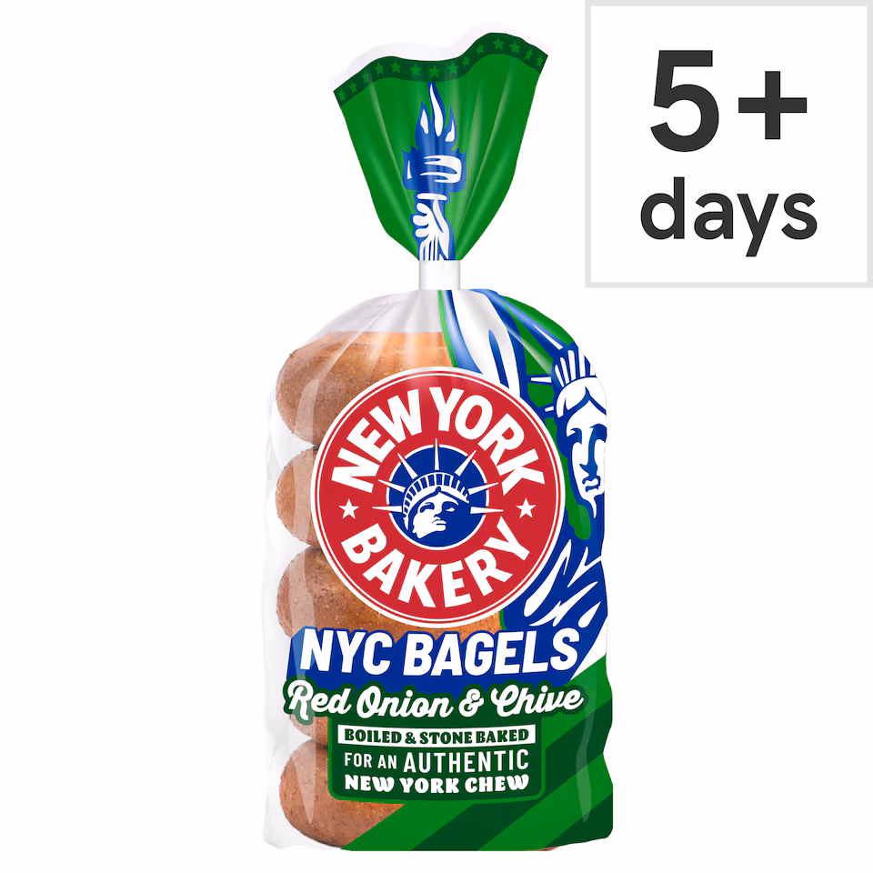New York Bakery Co Red Onion & Chive Bagels 5 Pack