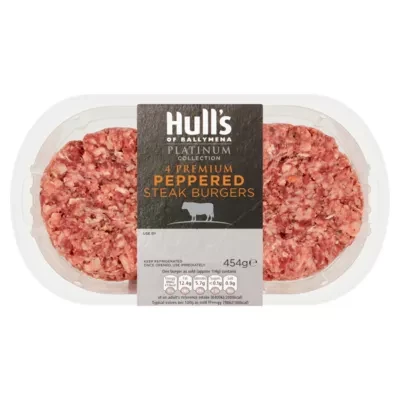 Hull's Platinum Collection 4 Premium Peppered Steak Burgers 454g