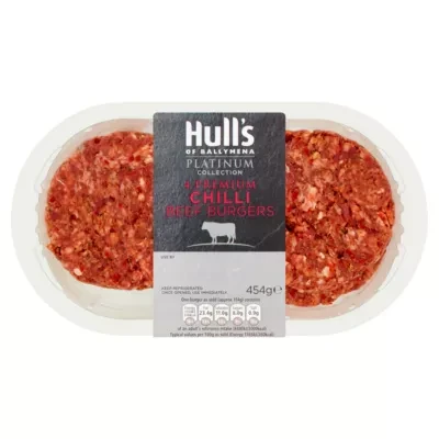 Hull's of Ballymena Platinum Collection 4 Premium Chilli Beef Burgers 454g