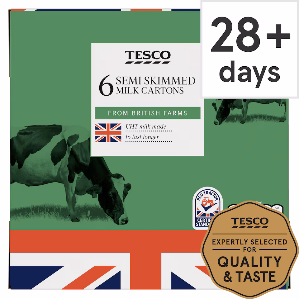 Tesco British Semi Skimmed Uht Milk 6 X 1 Litre