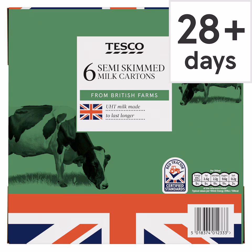 Tesco British Semi Skimmed Uht Milk 6 X 1 Litre