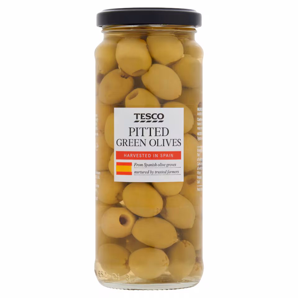 Tesco Pitted Green Olives In Brine 340G