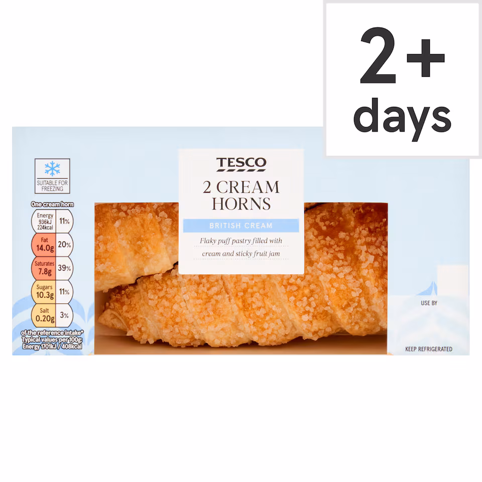 Tesco Fresh Cream Horns 2 Pack, 110 G