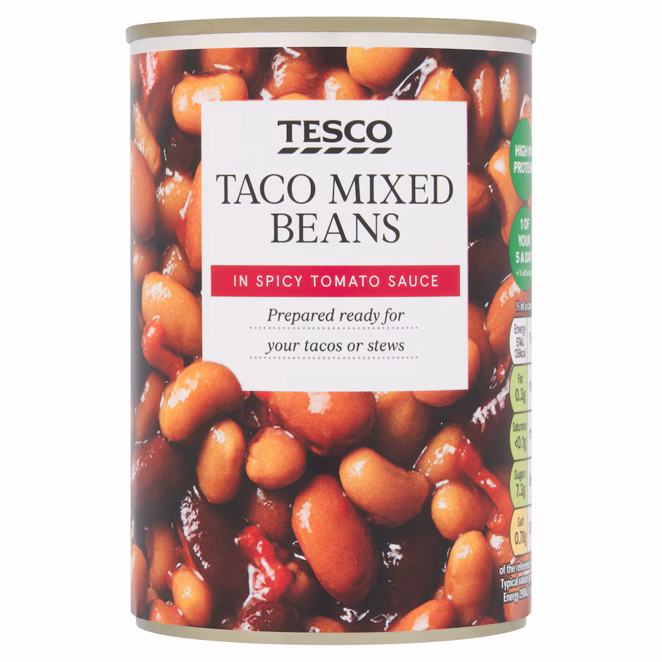 Tesco Taco Mixed Beans Spicy Tomato Sauce 395G