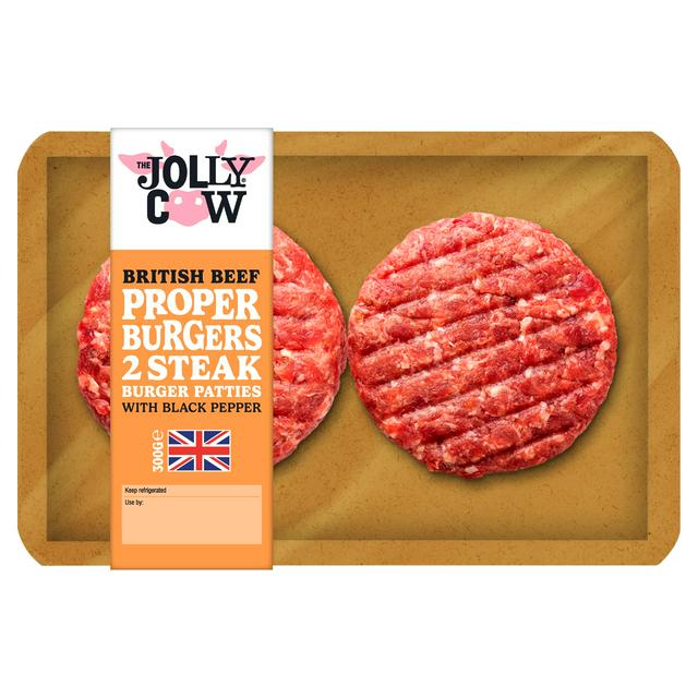 The Jolly Cow 300g Black Pepper British Beef Proper Burgers Steak Burger Patties