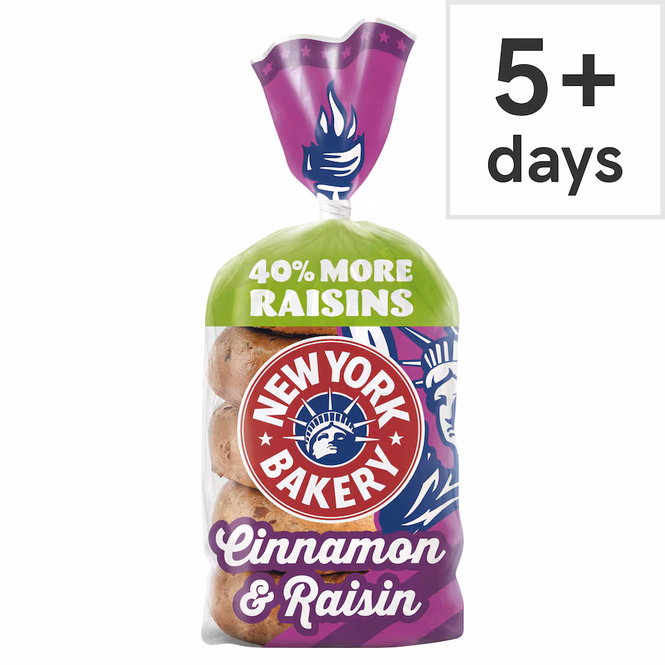New York Bakery Co Cinnamon & Raisin Bagels 5 Pack