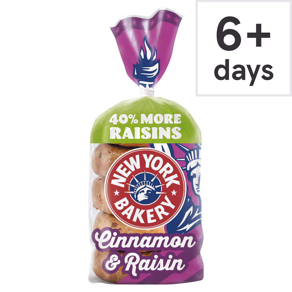 New York Bakery Co Cinnamon & Raisin Bagels 5 Pack
