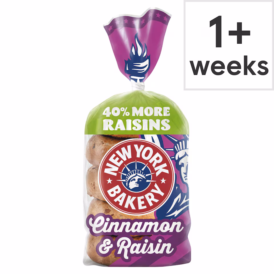 New York Bakery Co Cinnamon & Raisin Bagels 5 Pack