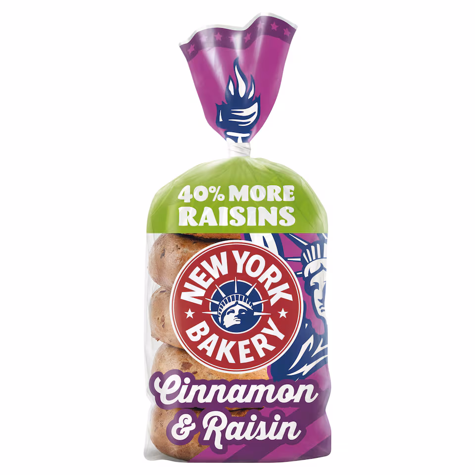 New York Bakery Co Cinnamon & Raisin Bagels 5 Pack
