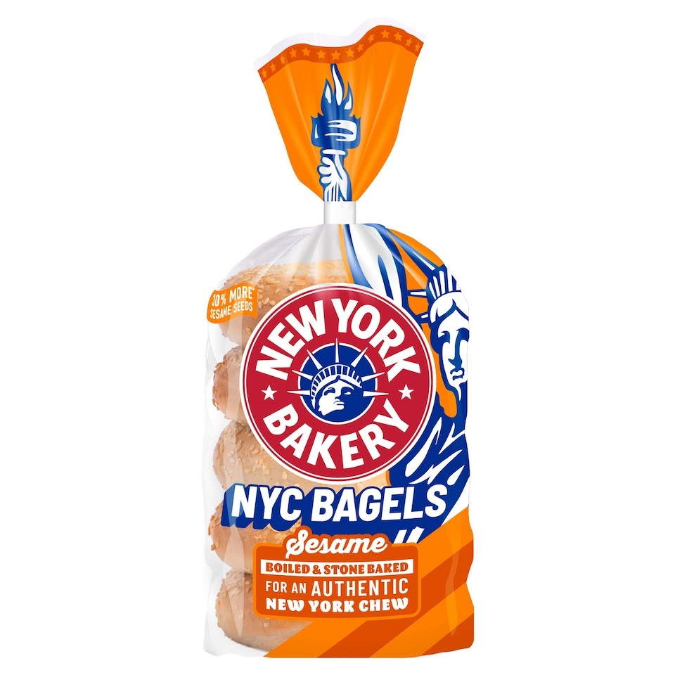 New York Bakery Co Plain and Sesame Bagels 5 Pack