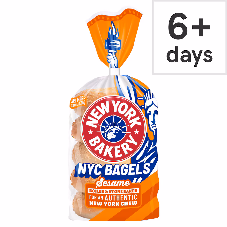 New York Bakery Co Plain and Sesame Bagels 5 Pack
