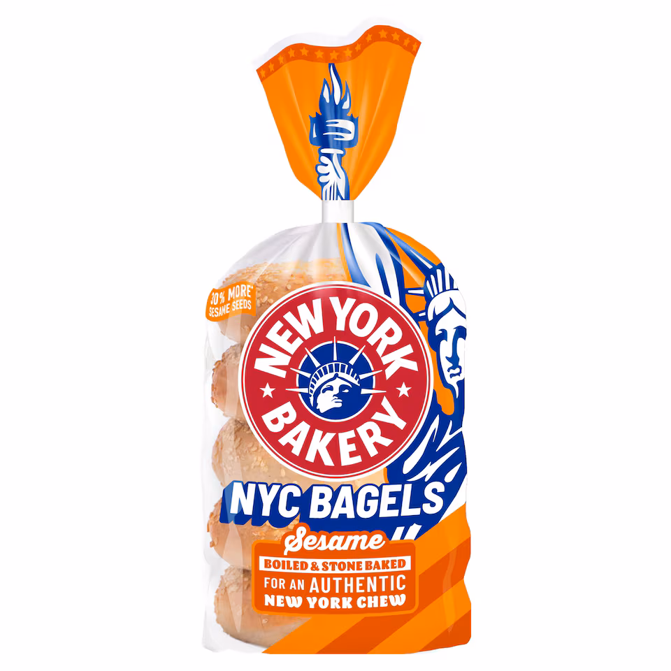 New York Bakery Co Plain and Sesame Bagels 5 Pack