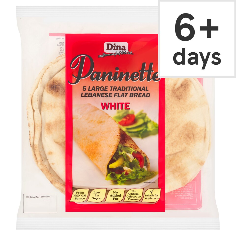 Dina Paninette 5 Large Traditional Lebanese White Bread Wraps