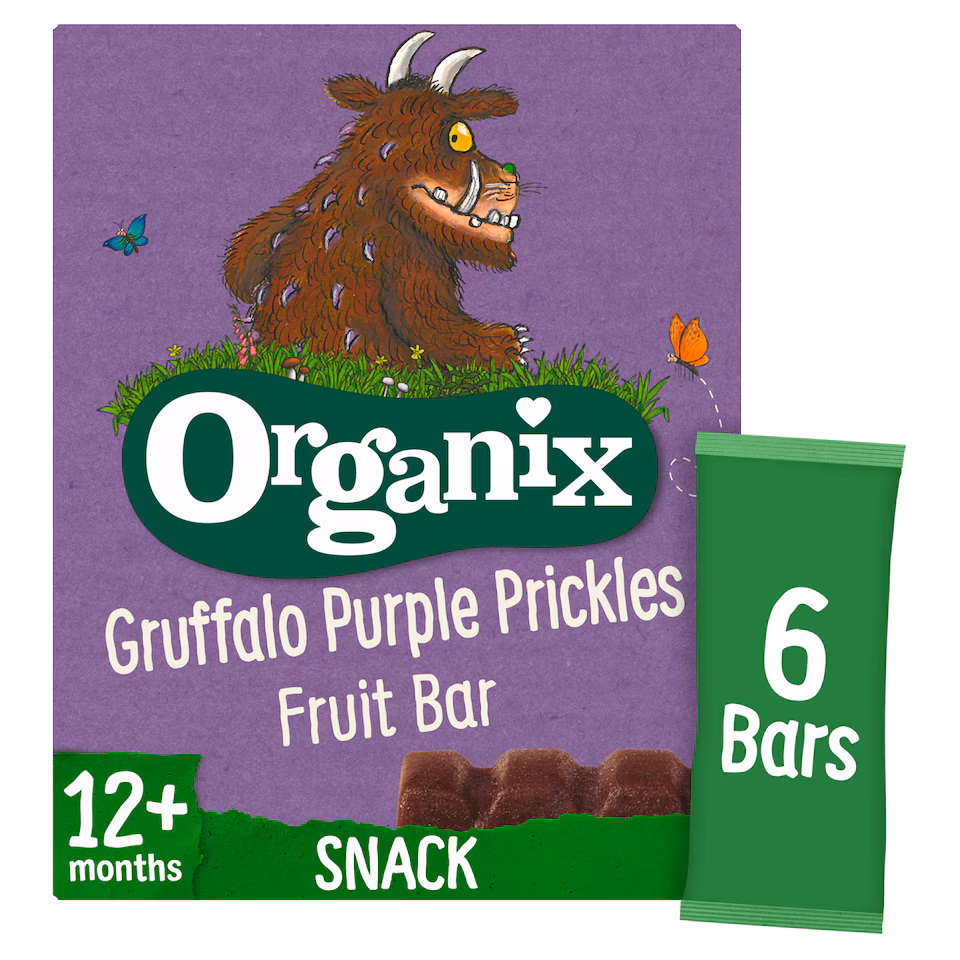 Organix Gruffalo Purple Prickles Blackcurrant & Date Organic Fruit Bars Toddler Snack Multipack 6 x 17g