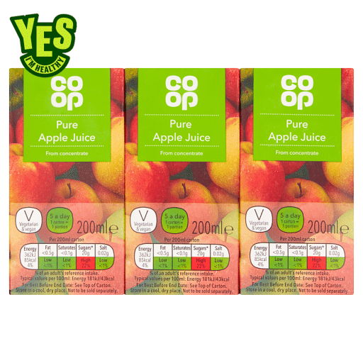 Co op Pure Apple Juice 3 x 200ml