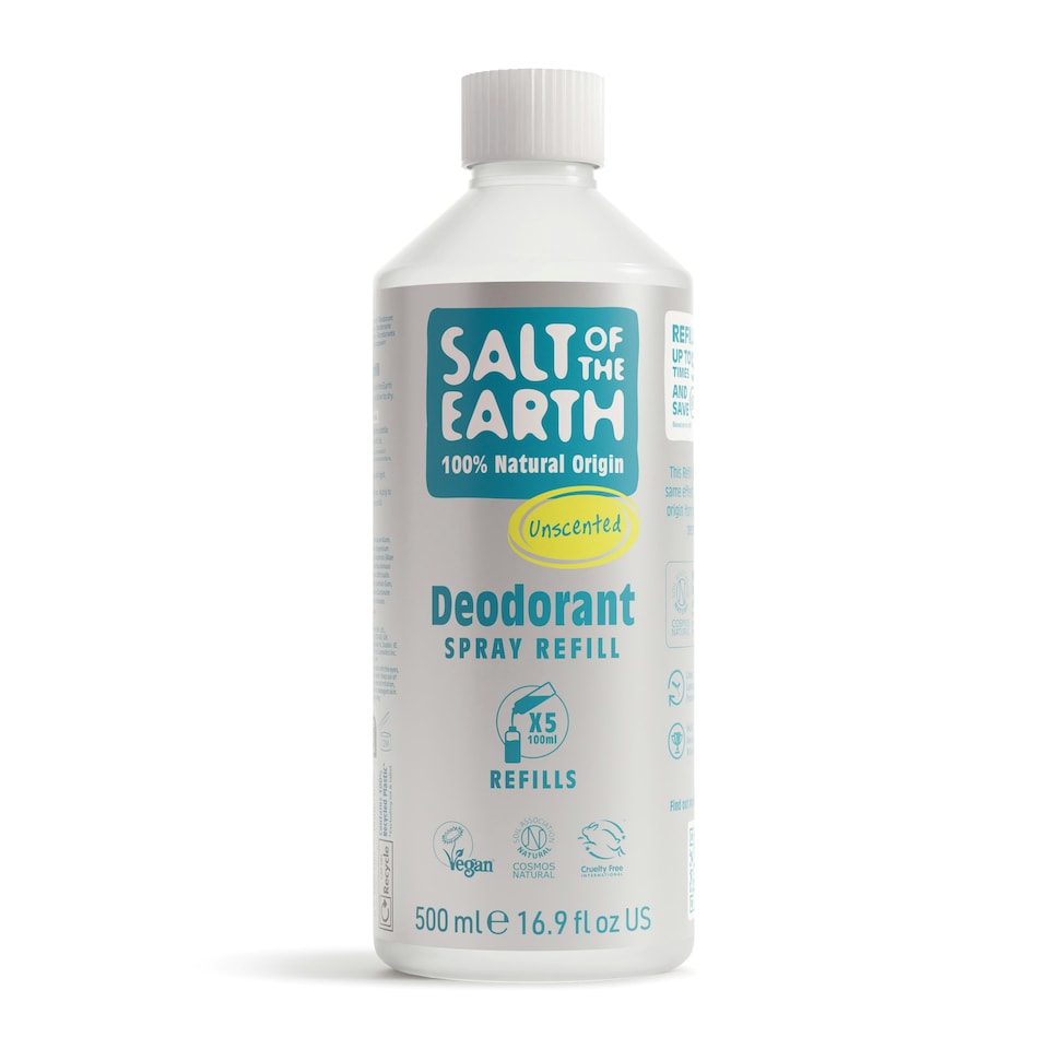 Salt of the Earth Deodorant Spray Refill Unscented Natural Origin Ingredients Vegan 500ml