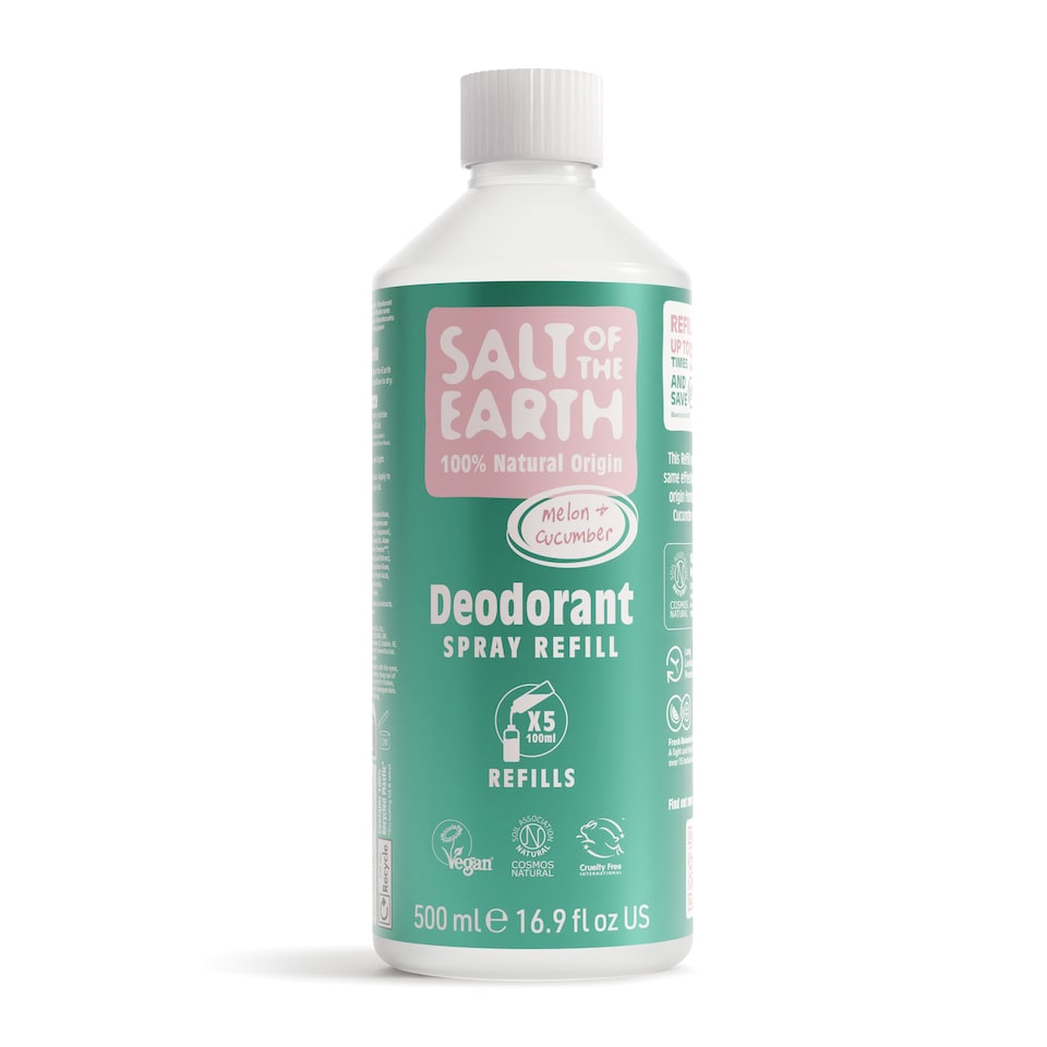 Salt of the Earth Deodorant Spray Refill Melon & Cucumber Natural Origin Ingredients Vegan 500ml