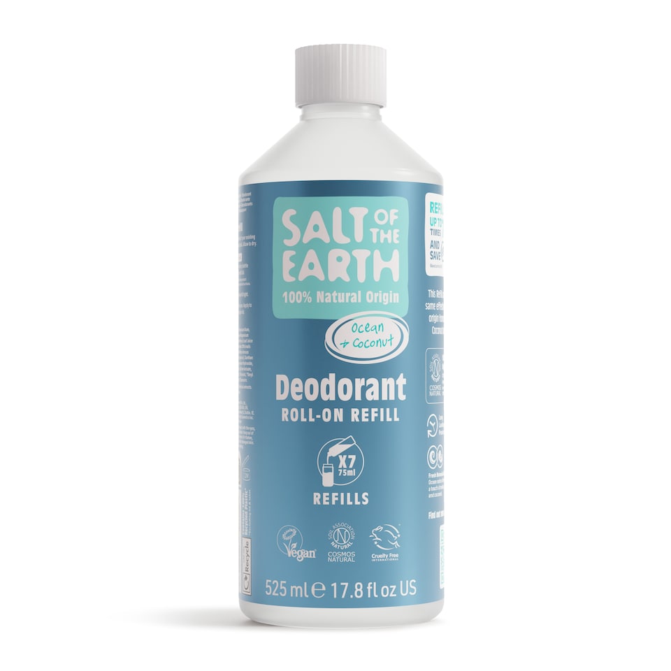 Salt of the Earth Natural Deodorant Roll on Refill x7 Uses Ocean & Coconut Natural Origin Ingredients Vegan 525ml