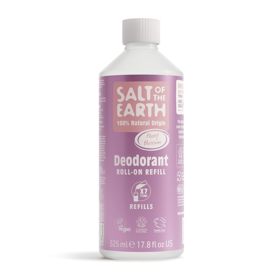 Salt of the Earth Natural Deodorant Roll on Refill x7 Uses Peony Blossom Natural Origin Ingredients Vegan 525ml