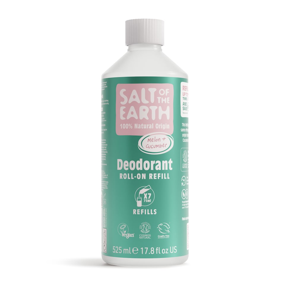 Salt of the Earth Natural Deodorant Roll on Refill x7 Uses Melon & Cucumber Natural Origin Ingredients Vegan 525ml
