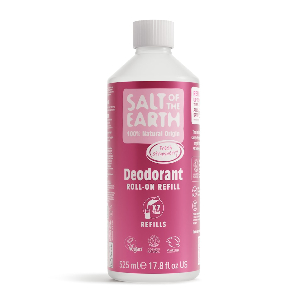 Salt of the Earth Natural Deodorant Roll on Refill x7 Uses Fresh Strawberry Natural Origin Ingredients Vegan 525ml