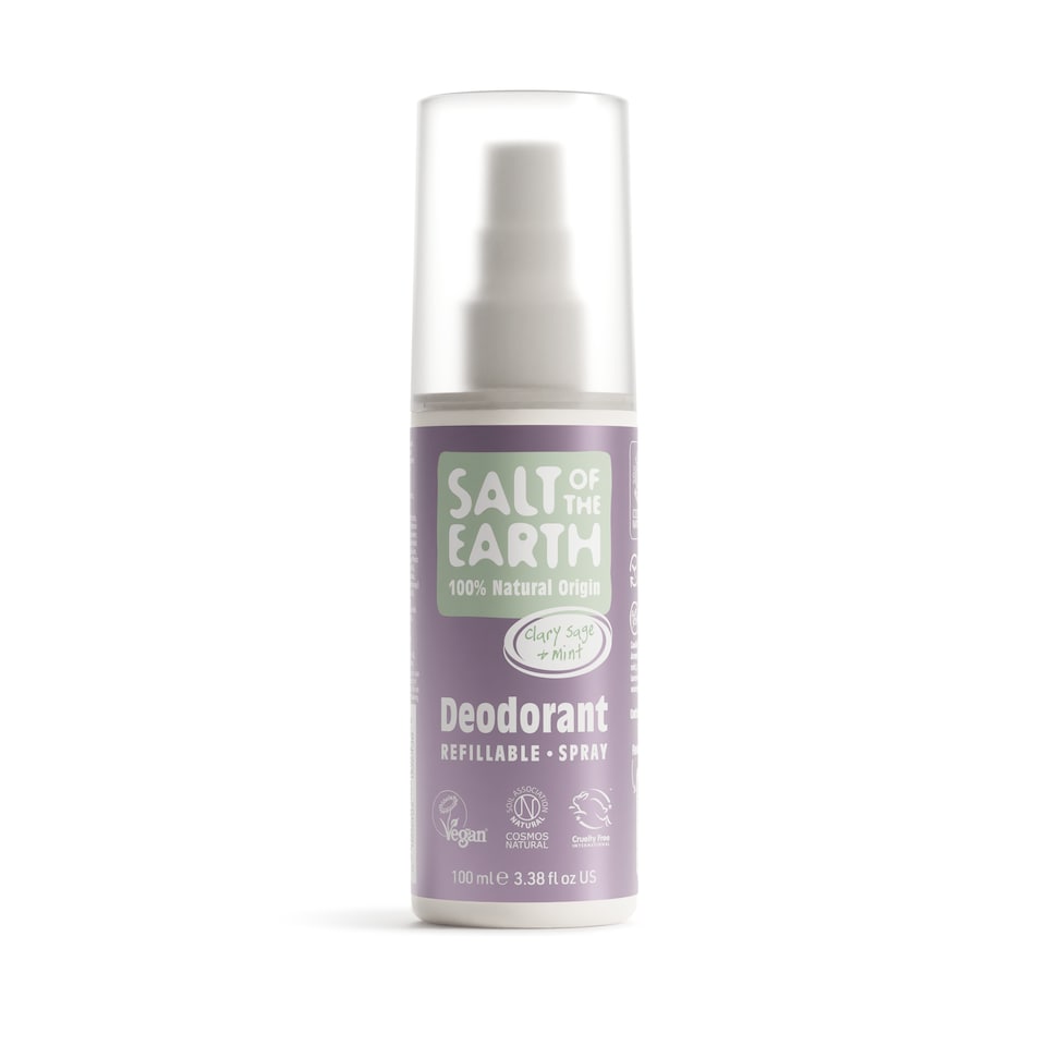 Salt of the Earth Refillable Clary Sage & Mint Natural Deodorant Spray Vegan Natural Origin Ingredients 100ml