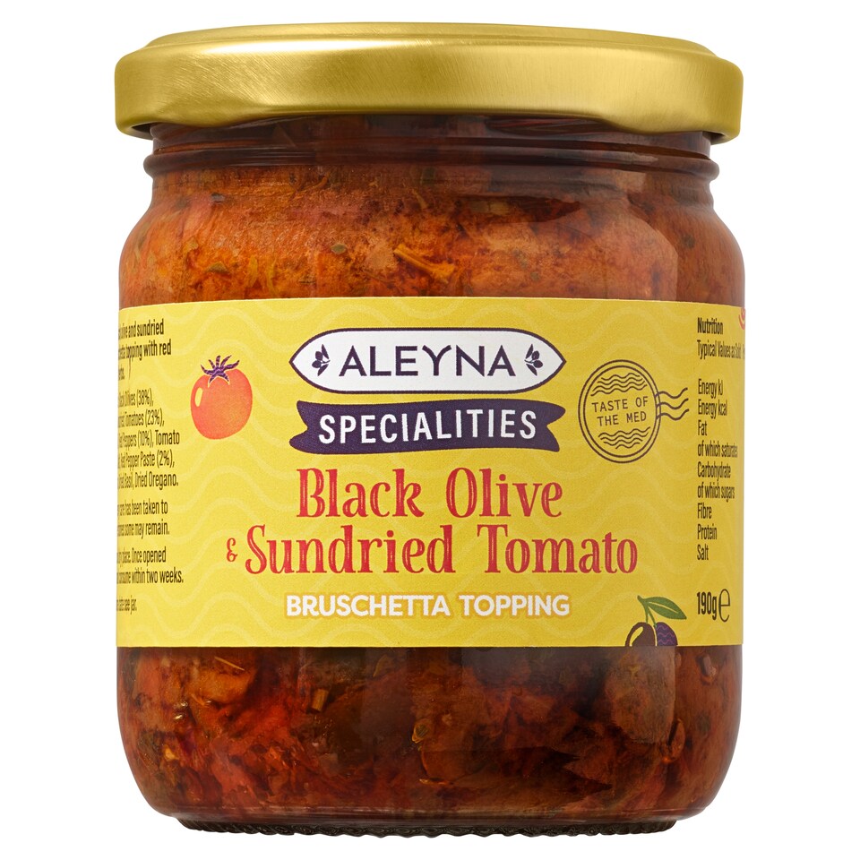Aleyna Specialities Black Olive and Sundried Tomato Bruschetta Topping 190g