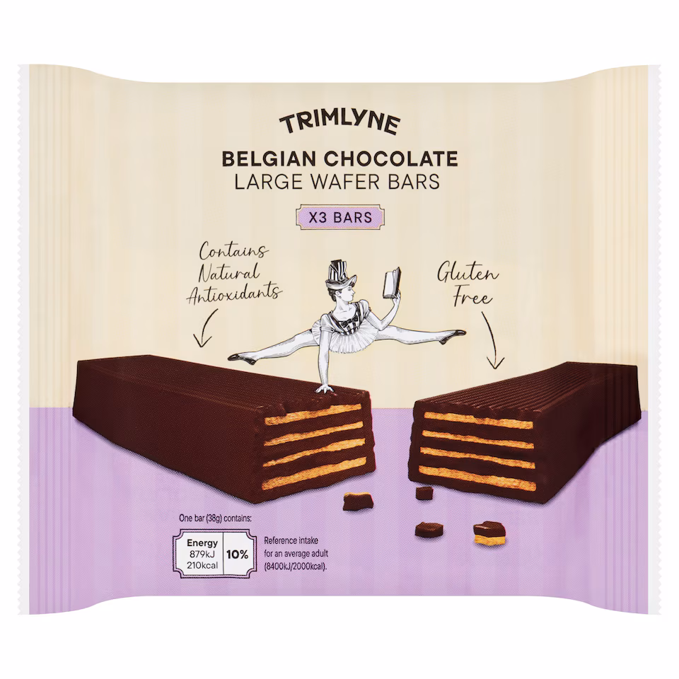 Trimlyne Free From Belgian Chocolate Large Wafers Bars 3x38g
