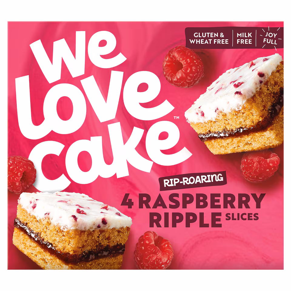 We Love Cake Free From Raspberry Ripple Cake Slices 4 Pack 150g