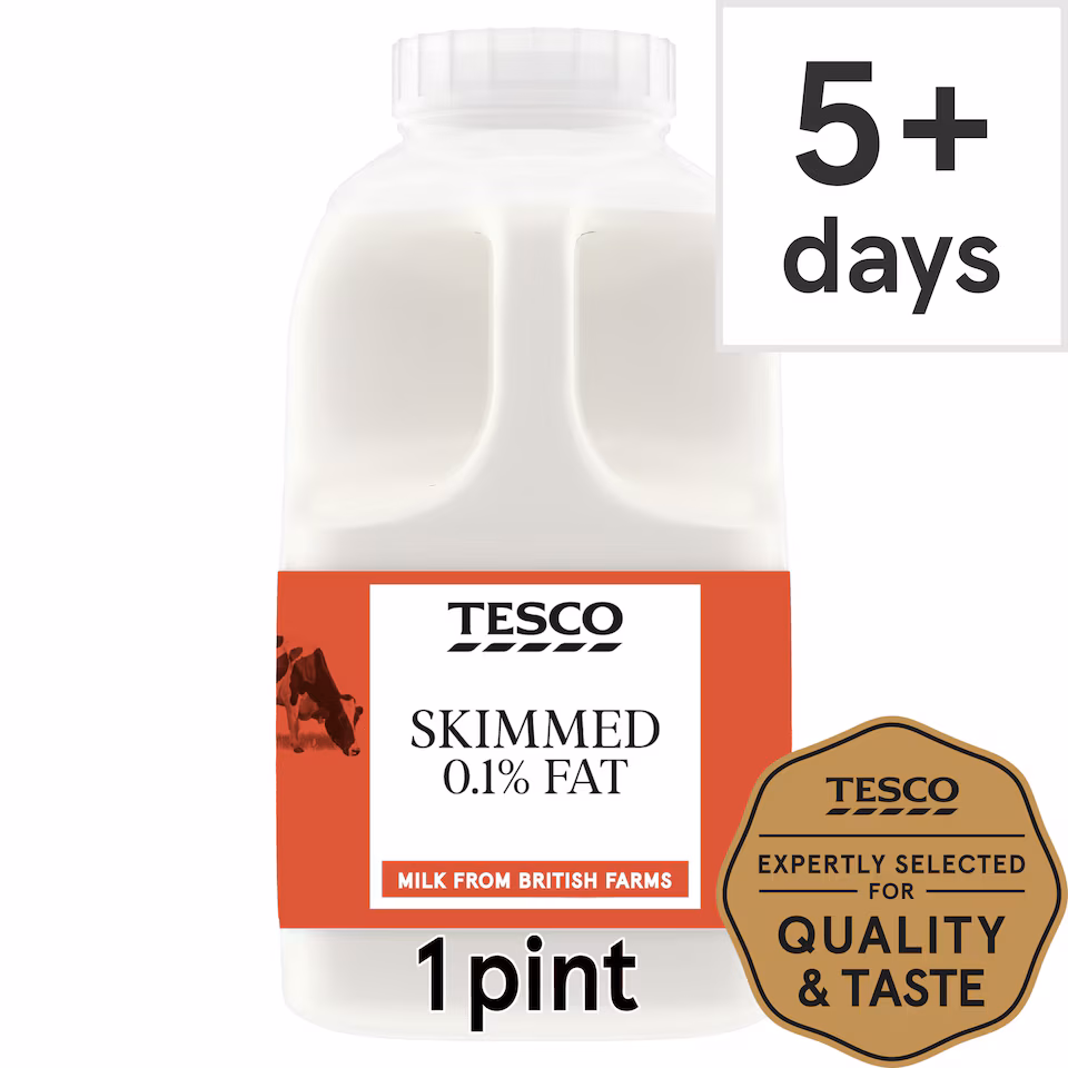 Tesco British Skimmed Milk 568Ml, 1 Pint