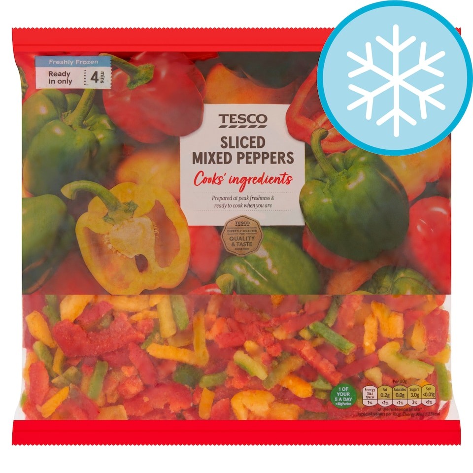 Tesco Sliced Mixed Frozen Peppers 500G