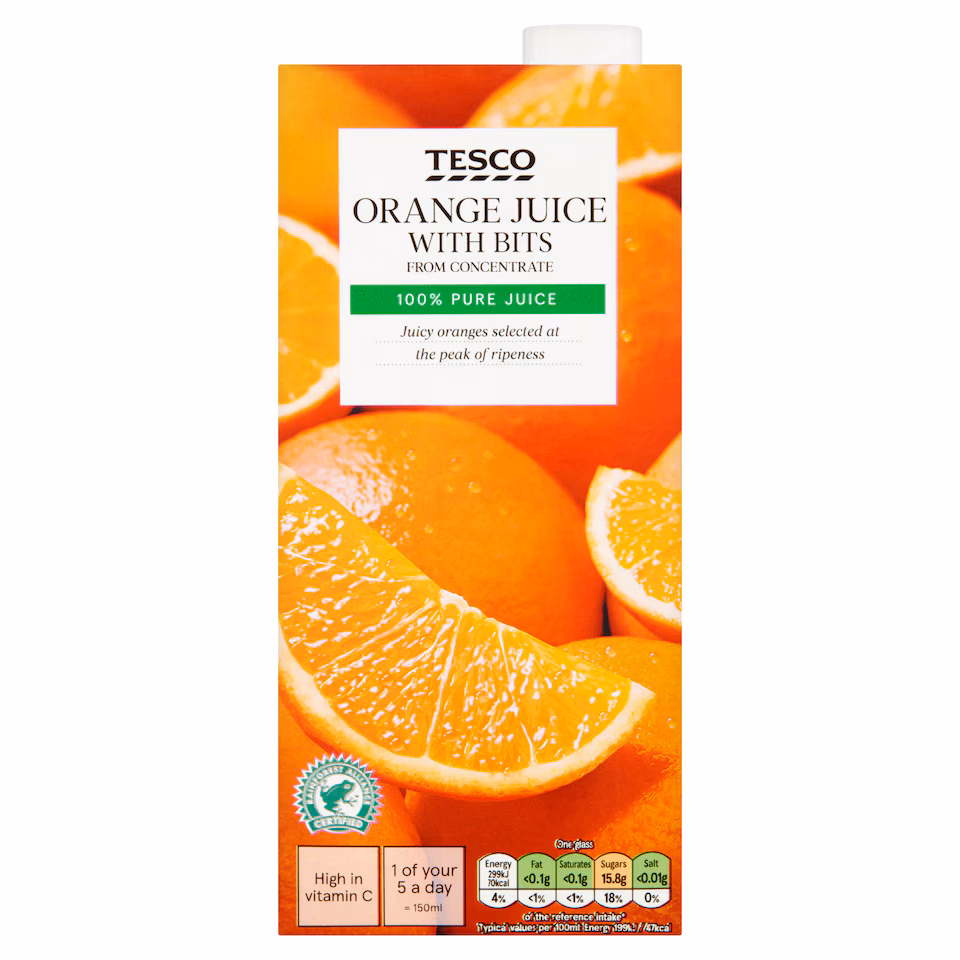 Tesco Pure Orange Juice With Bits 1 Litre