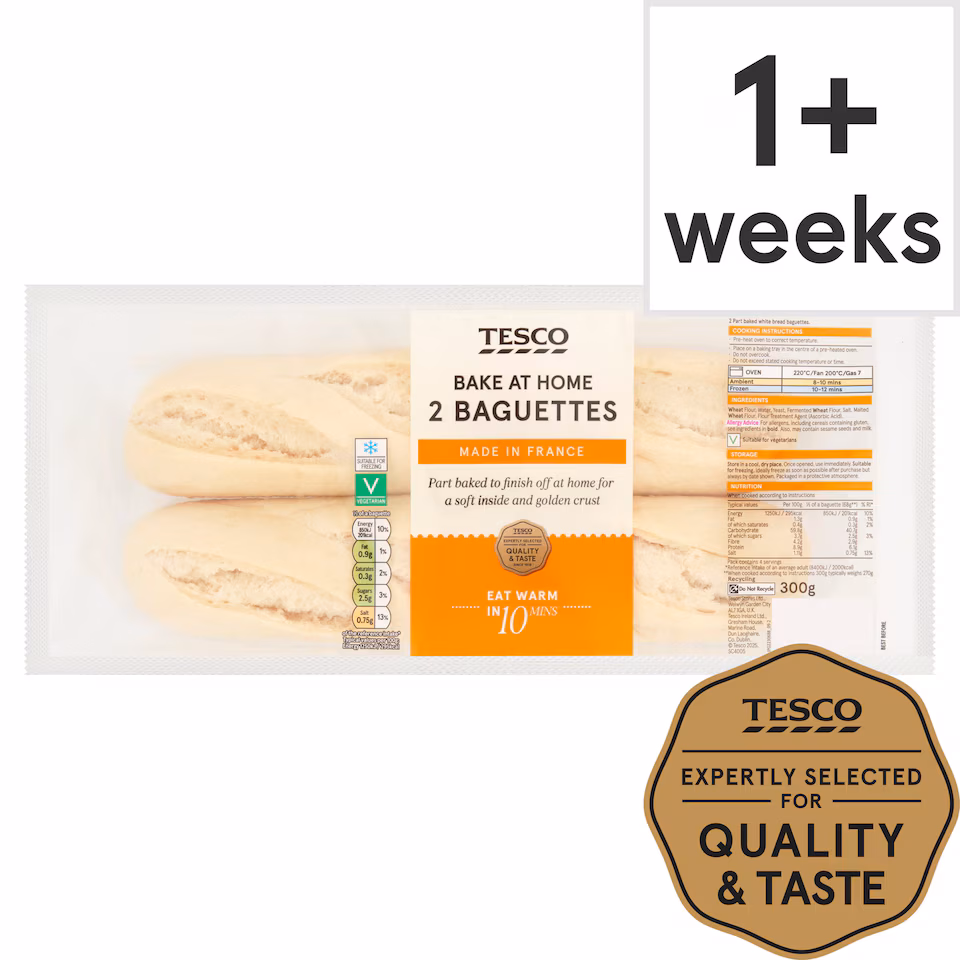 Tesco Homebake Part Baked White Baguettes 2 Pack