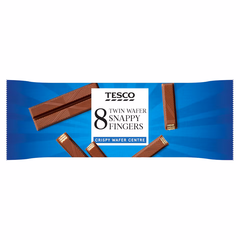 Tesco Snappy Fingers Milk Chocolate Wafer Biscuit Bars Multipack, 8 Pack 172g