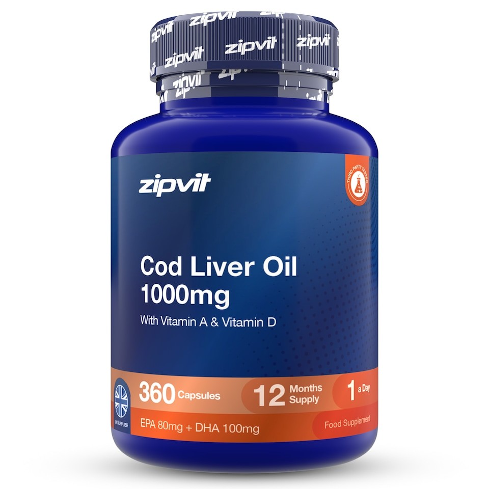 Zipvit Cod Liver Oil 1000mg, 12-Month Supply, High Strength Omega 3 with EPA & DHA, Supports Heart, Brain, Eyes & Blood Pressure
