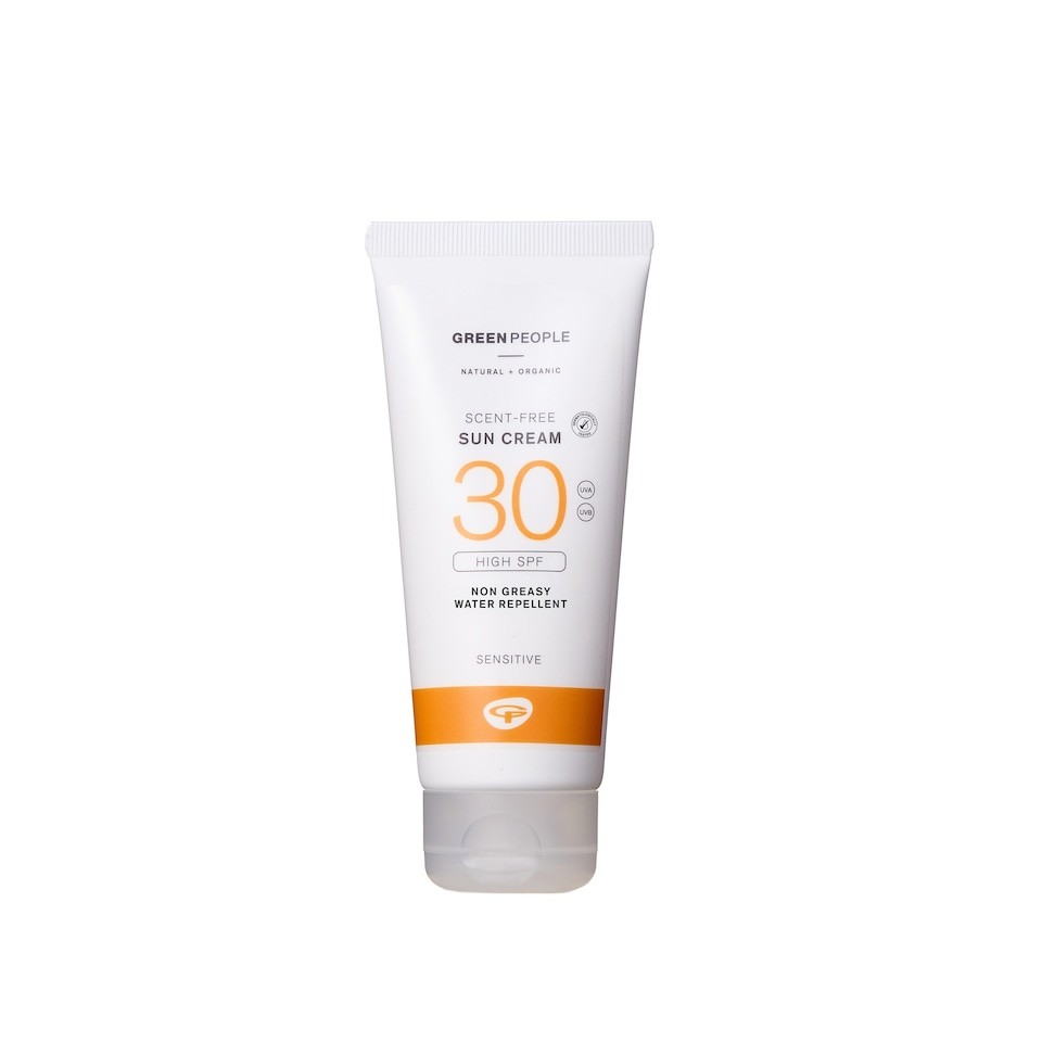 Green People Scent Free Sun Cream SPF30 - Travel Size Sunscreen - For Sensitive Skin & Prickly Heat - Reef Safe & Cruelty Free, 100ml