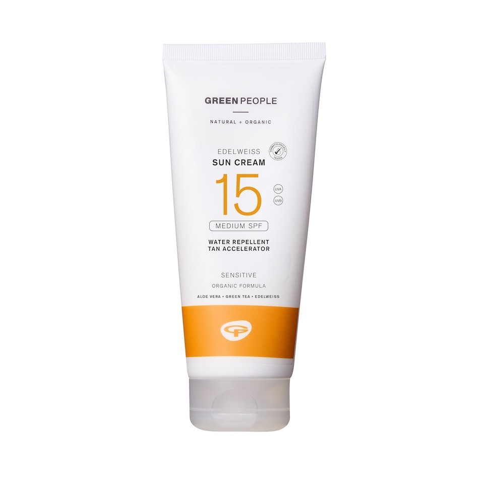 Green People Edelweiss Sun Cream with Tan Accelerator - SPF15 - Natural Sunscreen Suitable for Sensitive Skin - Reef Safe & Cruelty Free, 200ml