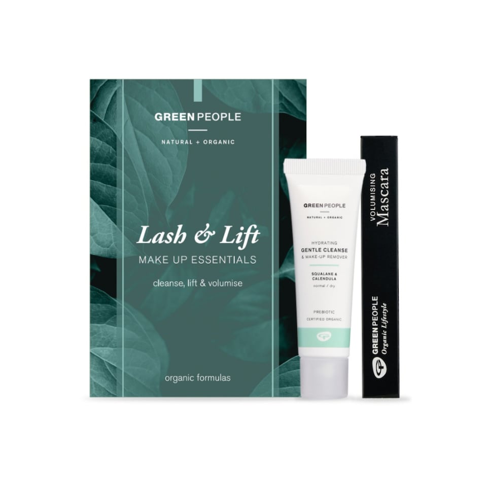 Green People Lash & Lift Mascara Gift Set - Natural Black Mascara & Remover - Long Lasting Colour - Sensitive Eyes - Pregnancy Safe, Gluten Free