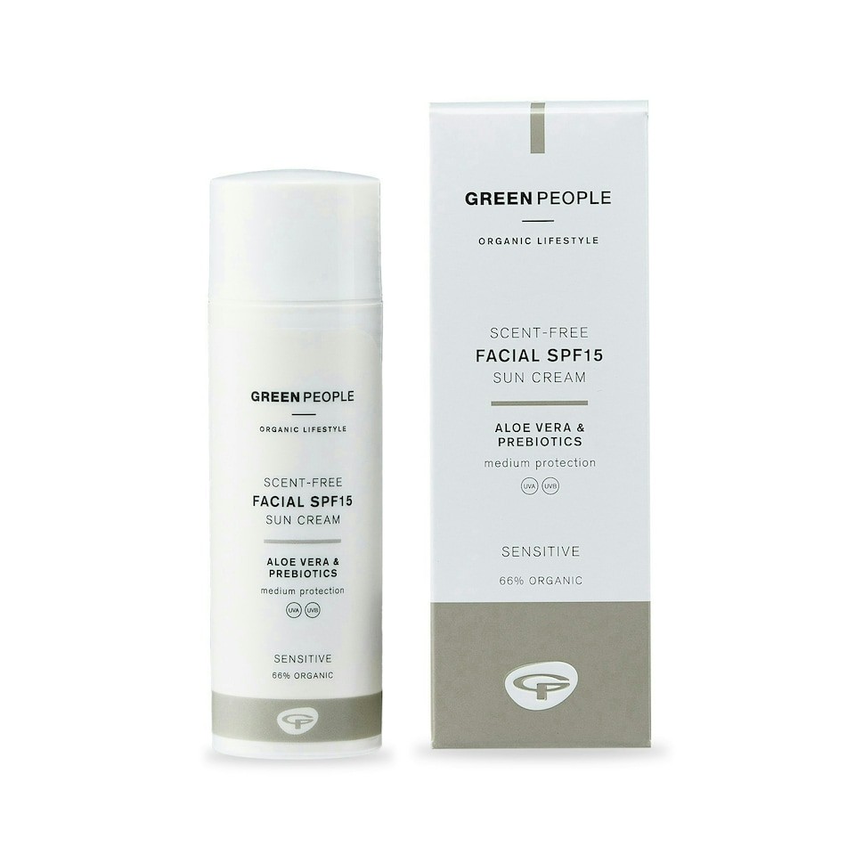 Green People Scent Free Facial SPF15 Sun Cream - Suitable for Combination & Sensitive Skin - Paraben Free Sunscreen - Organic, Cruelty Free & Vegan, 50ml