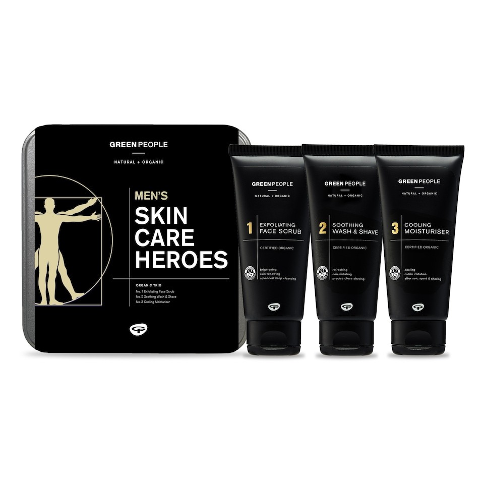 Green People For Men Skin Care Heroes - Natural & Organic Gift Set - Cooling Shaving & Grooming - SLS, Paraben & Ethanol Free - Vegan