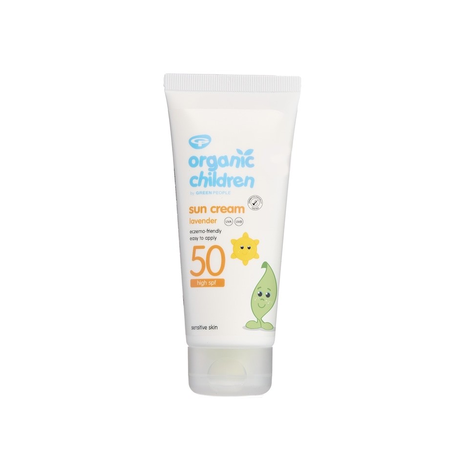 Green People Organic Children Sun Cream SPF50 Lavender - Natural, Organic Sunscreen for Kids - Water Repellent, Reef Safe - Babies 6m+, 100ml