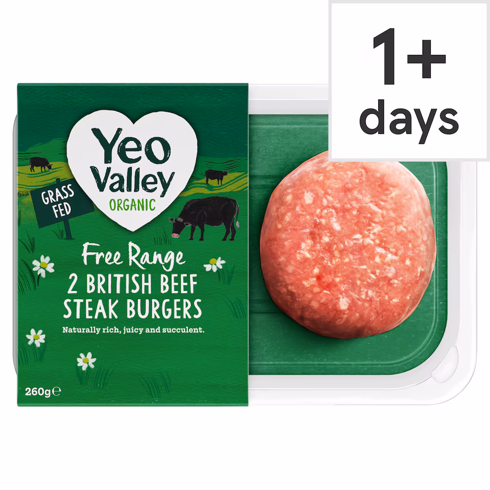 Yeo Valley Organic 2 British Beef Steak Burgers 260g