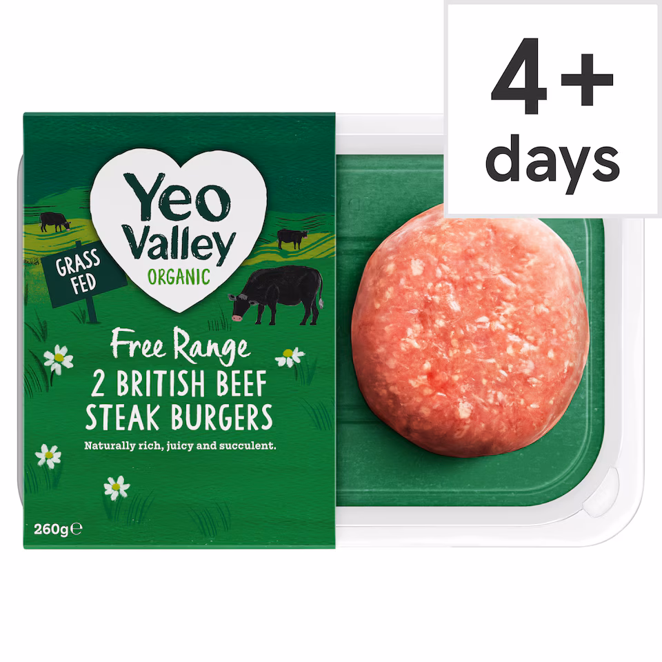 Yeo Valley Organic 2 British Beef Steak Burgers 260g