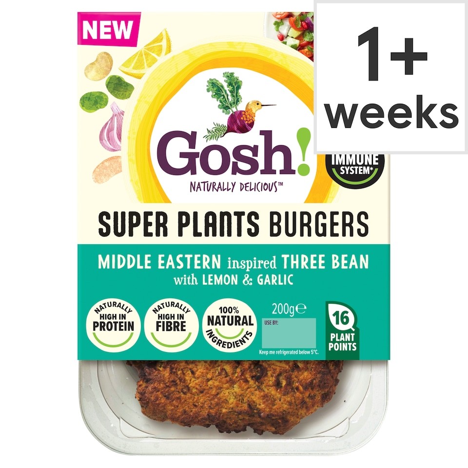 Gosh! Super Plants Middle Eastern Broccoli & Broad Bean with Cherry Burgers 200g